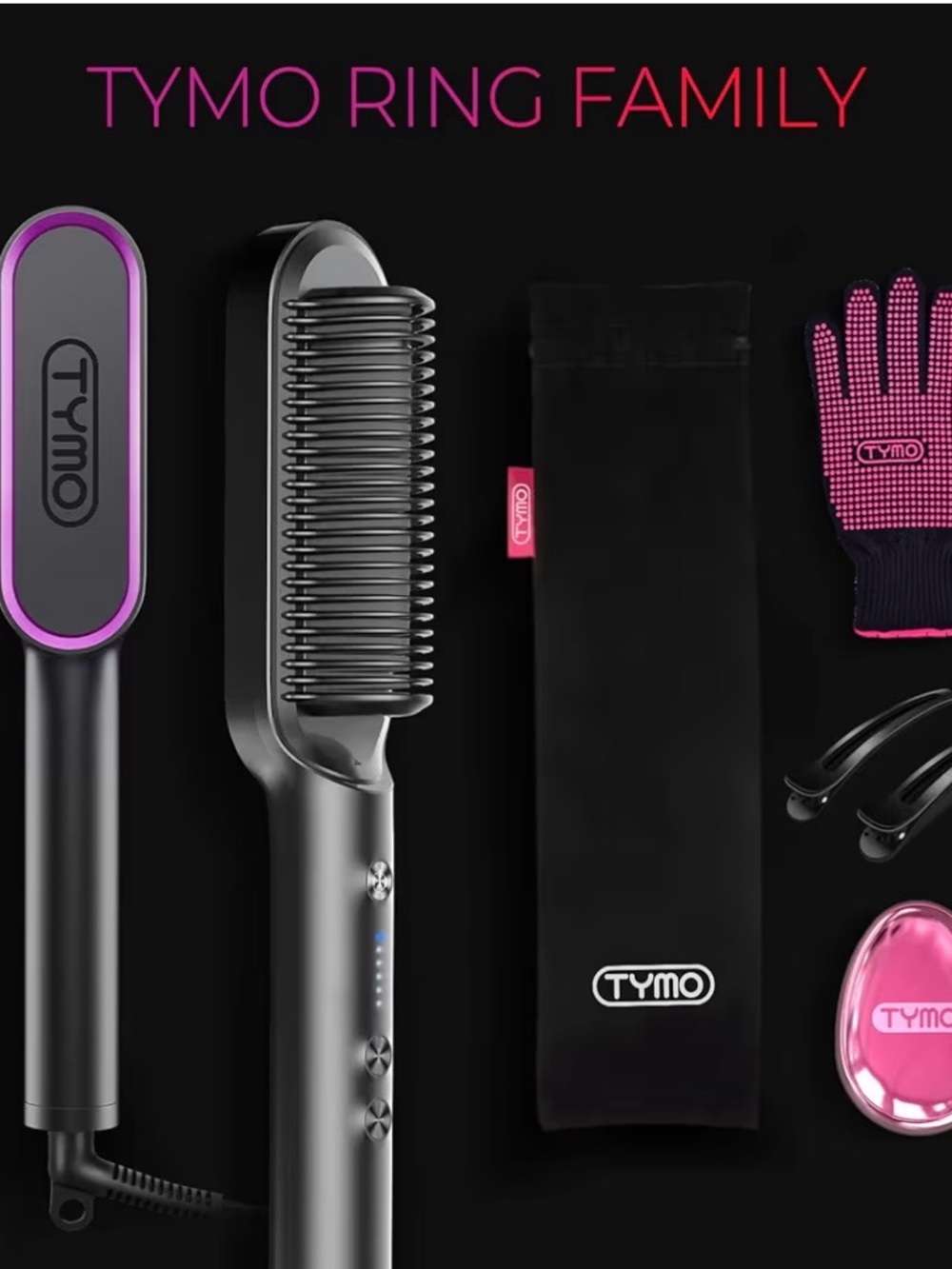 TYMO Pink-Trim Hair Straightening Brush - Sleek Heat Styling for Women